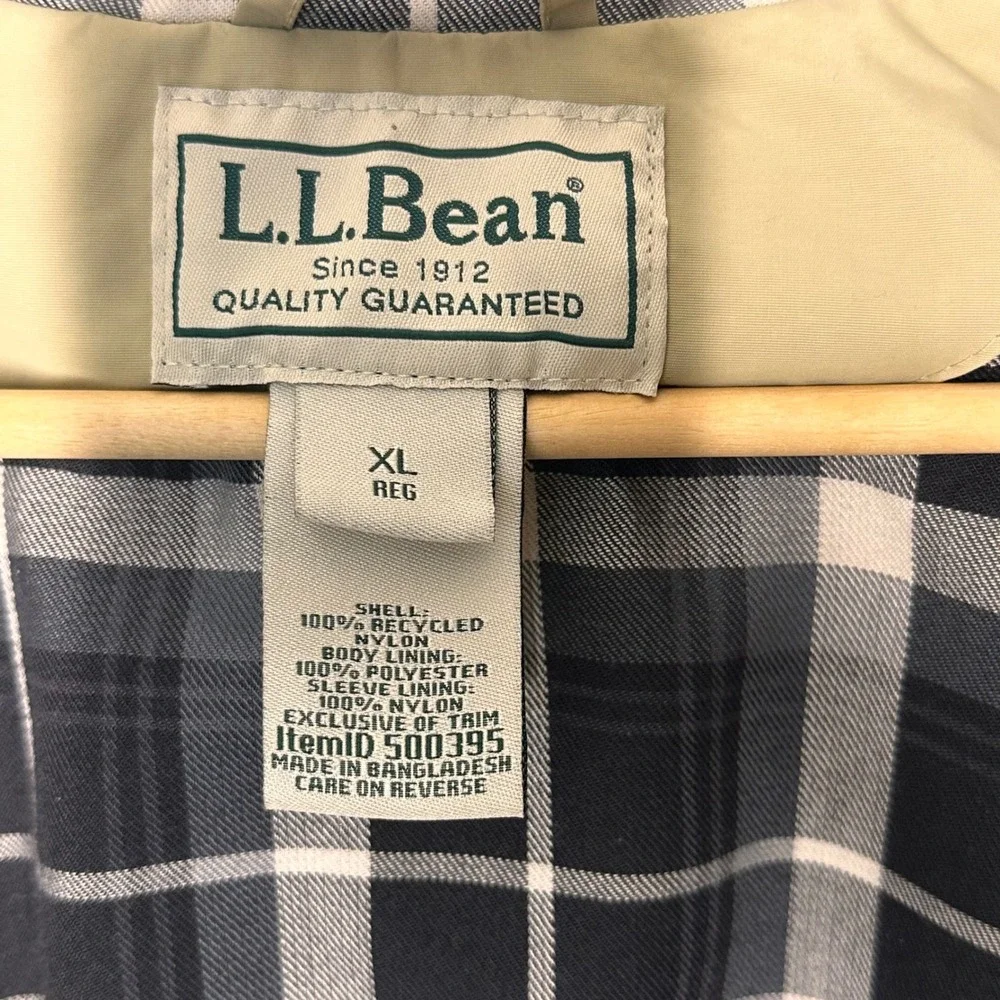 LL Bean Mens XL Regular Tan Plaid Lined Warm-Up‎ Bomber Jacket Harrington 500395